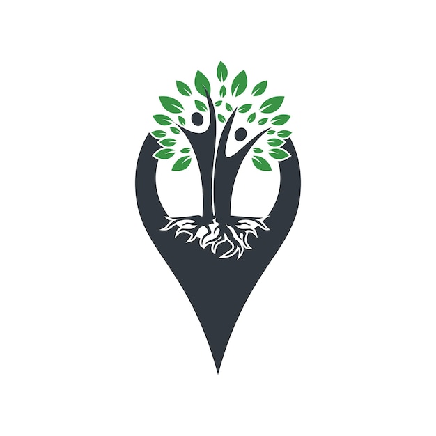 Family tree roots and GPS icon logo design