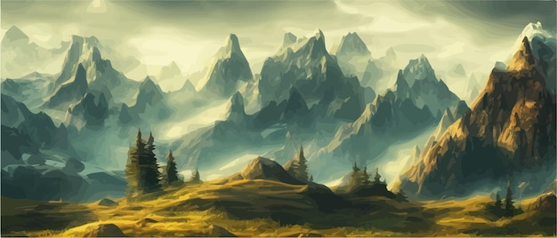fantasy epic magic mountain landscape mystical winter valley valley panoramic view of big mountains