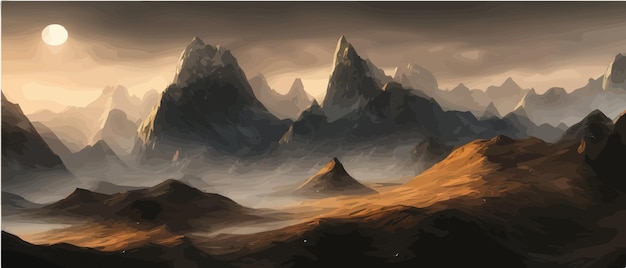 fantasy epic magic mountain landscape mystical winter valley valley panoramic view of big mountains