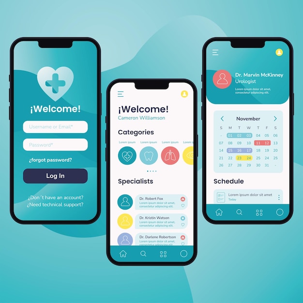 Färgad medicin mobil app ui mockup mall Vektor