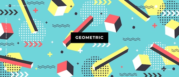 Farklı öğeler ve soyut şekiller içeren soyut geometrik tasarım.