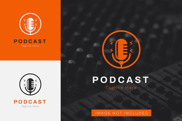 Farklı renk stiline sahip podcast mikrofonu logo vektör tasarım şablonu seti
