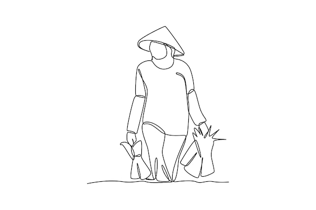 farmer bring the crops farmer activity minimalist concept black and white design by vector illustrator simple line flat cartoon vector illustration