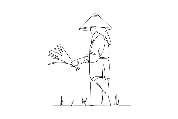 farming woman farmer activity minimalist concept black and white design by vector illustrator simple line flat cartoon vector illustration