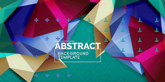 Farverig geometrisk abstrakt baggrund, minimalistisk abstraktionsdesign med 3D-form i mosaikstil