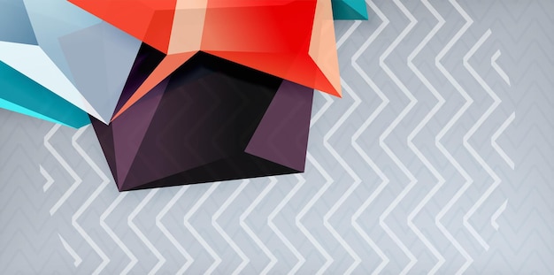 Farverig geometrisk abstrakt baggrund, minimalistisk abstraktionsdesign med 3D-form i mosaikstil