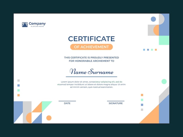 Farverig mosaik certifikat skabelon vektor design