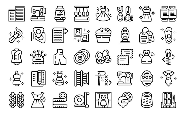 Fashion workshop icons set outline vector Factory sewing Tailor craft