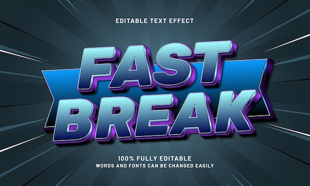 fast break editable text effect with a sport and team text style