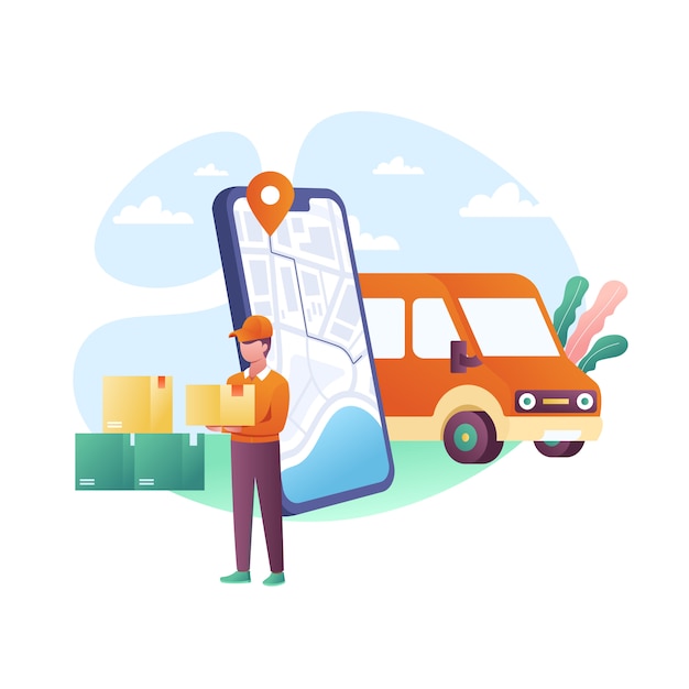 Fast delivery man. The concept of e-commerce
