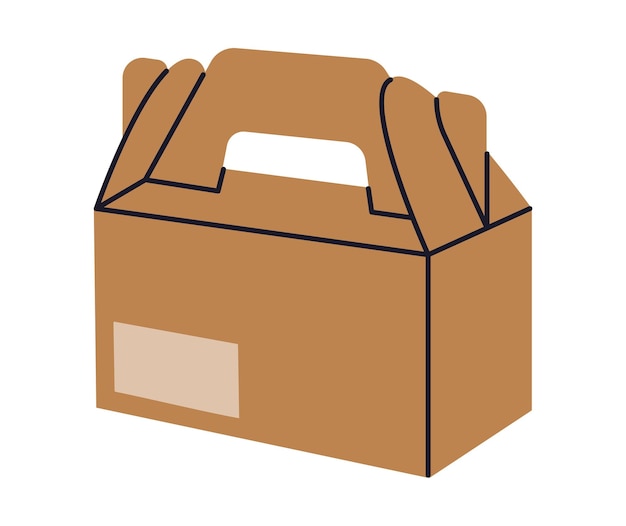 Fast food paper box Takeaway food carton delivery container disposable cardboard box flat vector illustration Food delivery package