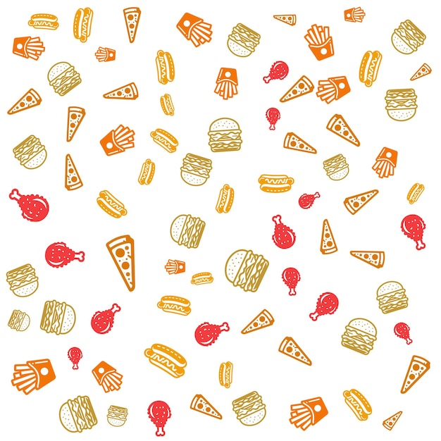 Fastfood icons in pattren design patterns with different colors and shapes