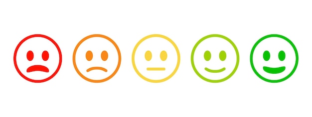 Feedback emoji icon set in different moods Review smiley face collection Service rating emoticon