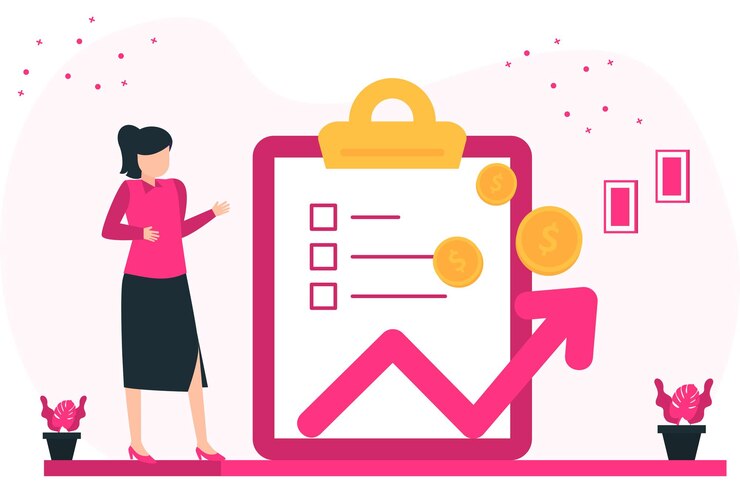 Vektör female employee making project growth strategy