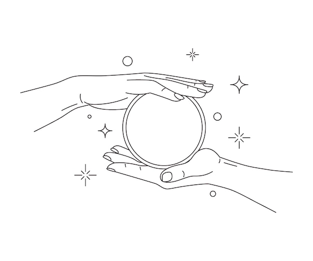 female hands holding round mirrorvector illustrationfortunetelling concept