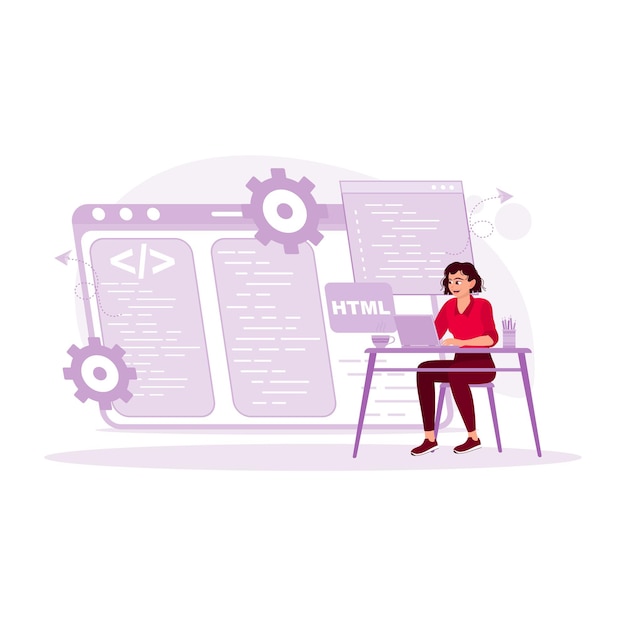 Female IT developer working on laptop programming software applications Programmers concept