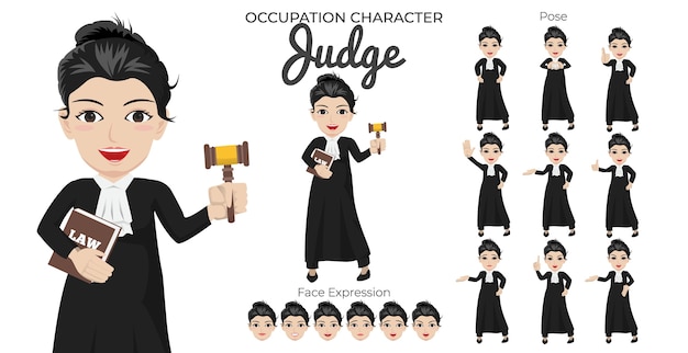 female judge character set with variety of pose and face expression
