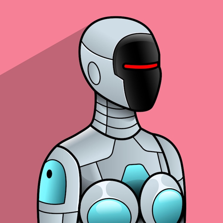 Vektor female robot avatar facing half to the side with a long shadow