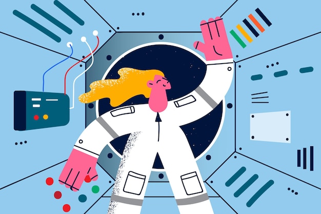 Female working as cosmonaut concept