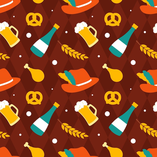 Festive Oktoberfest Seamless Pattern Design with Flat Cartoon Illustration