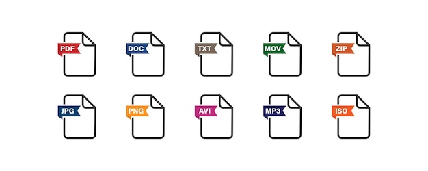 File extension flat icon set Collection document format Vector button