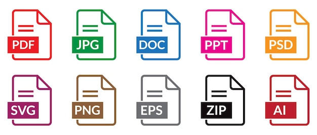 File Format Icons PDF JPG DOC PPT PSD SVG PNG EPS ZIP AI