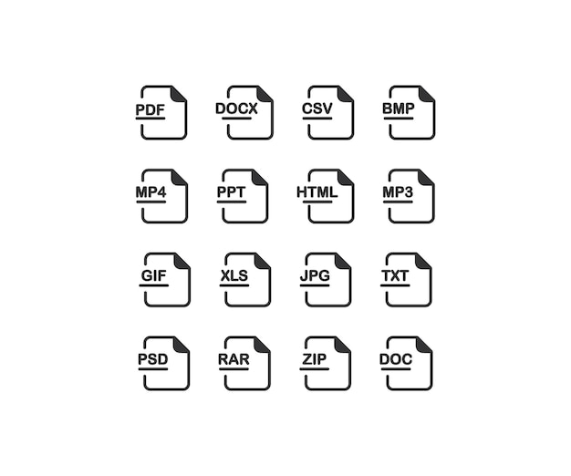 File format type icon set Document types vector desing