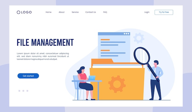 file management administration data filing concept flat illustration vector landing page