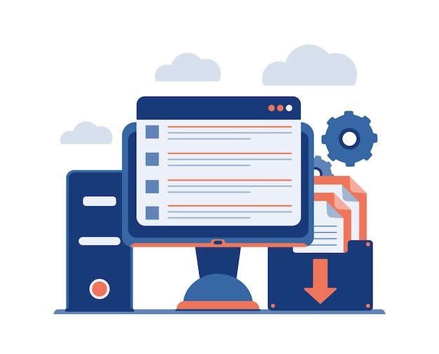 File management administration Searching files in database Modern flat vector illustration