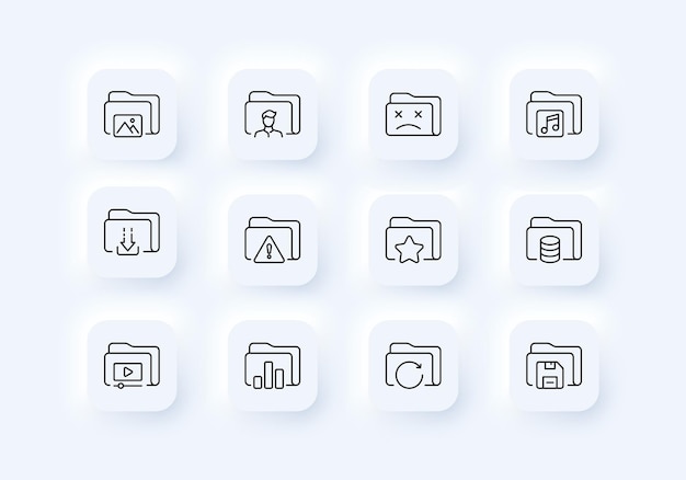 File set icon Upload and upload information gallery images folders data search minus new communication Data set concept Neomorphism style Vector line icon for Business