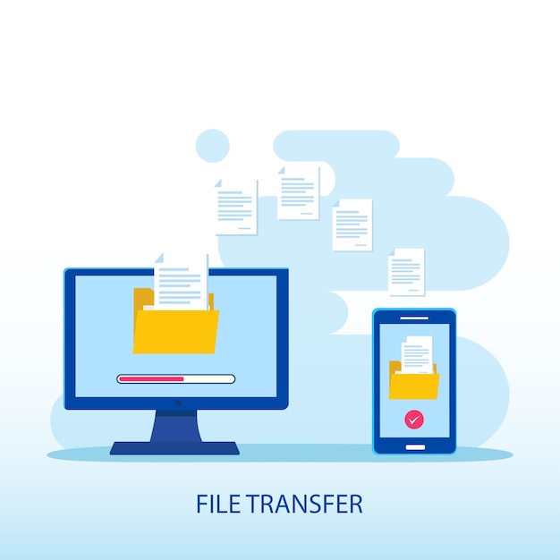 file transfer concept backup data technology cloud upload and download
