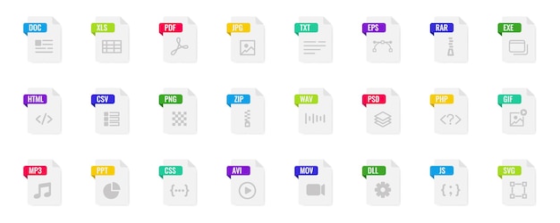 file type icon set document file icons vector set vector illustration