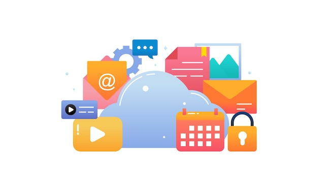 Files in Cloud Storage System Cloud Computing and Database Service Flat Illustration