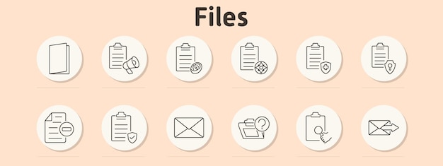 Files set icon Folder document clipboard megaphone report coin compass shield document security file minus envelope folder question clipboard magnifying glass