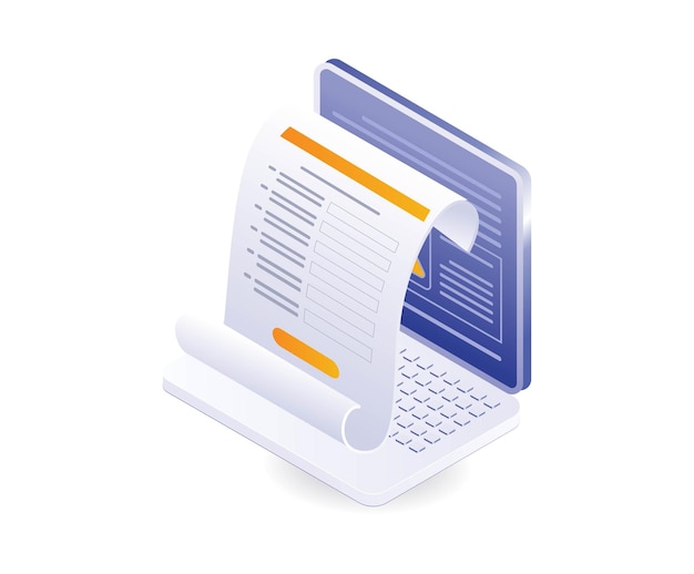 Filling out the online computer registration form isometric illustration