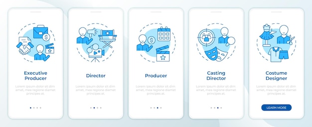 Film crew management blue onboarding mobile app screen