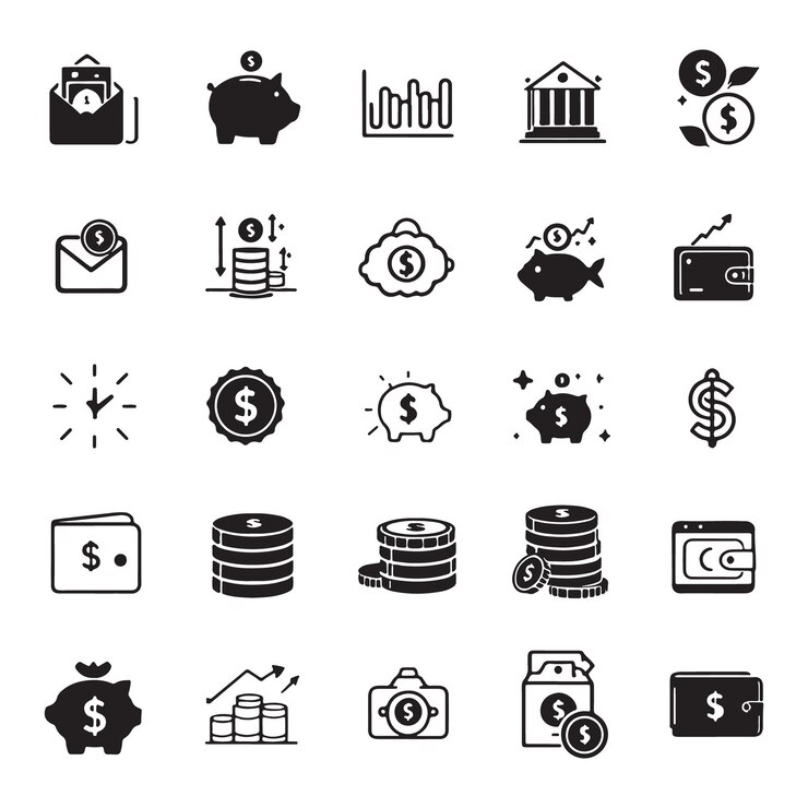 Finance icon collection money sign wallet growth chart and more
