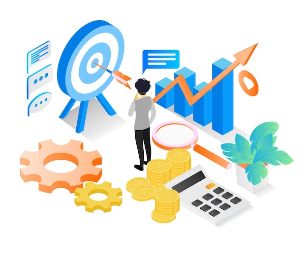financial isometric style illustration for business target