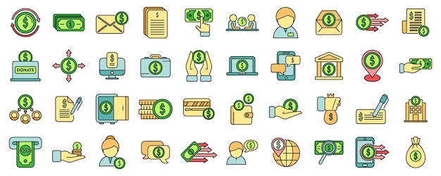 Financial support icons set vector color line