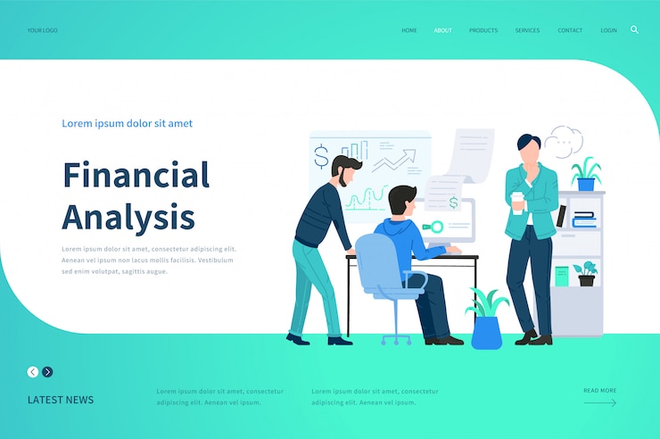 Vektör finansal analiz için web sayfası şablonları. web sitesi için modern illüstrasyon konsepti.