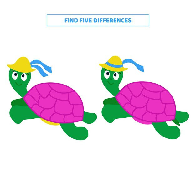 Find five differences between cartoon turtles Educational game for kids
