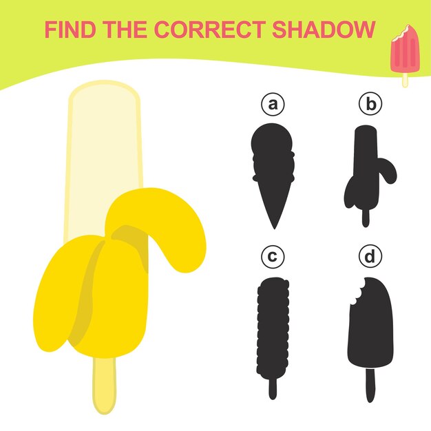 Find the correct shadow Matching ice cream with the shadow Worksheet for kid Vector file