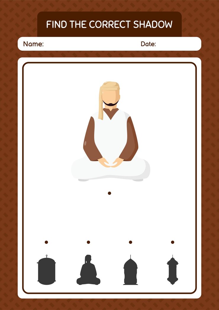 Vektör find the correct shadows game with arabian worksheet for preschool kids kids activity sheet