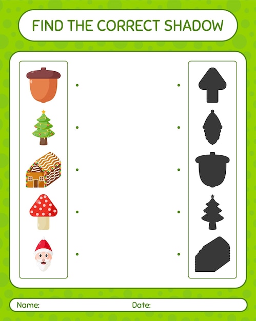 Find the correct shadows game with christmas icon. worksheet for preschool kids, kids activity sheet