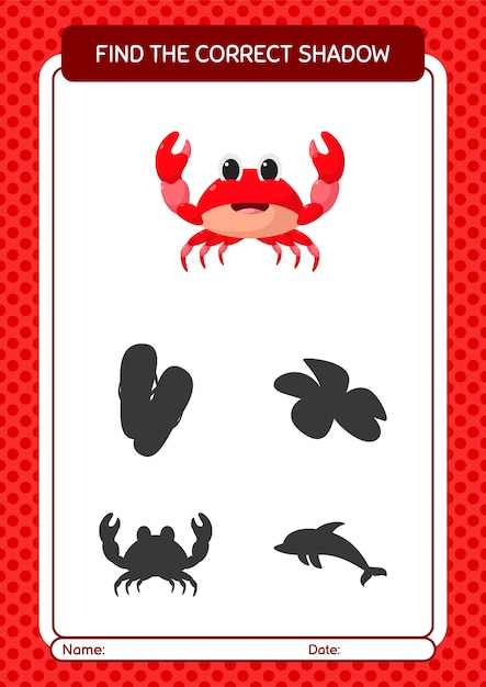 find the correct shadows game with crab worksheet for preschool kids kids activity sheet