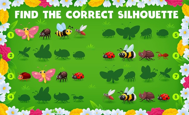 find the correct silhouette of cartoon insects