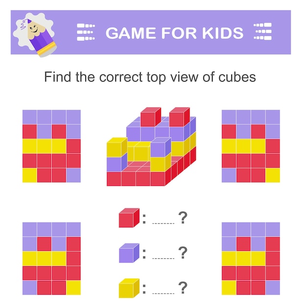 Find the correct top view of cubes Logic game Attention tasks for children IQ training test