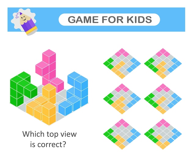Find the correct top view of cubes Logic game Attention tasks for children IQ training test