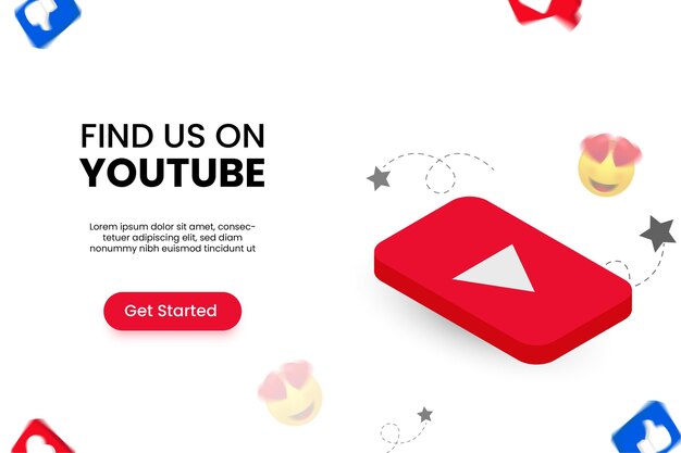 Find us on youtube isometric youtube logo background with social media icons isolated vector