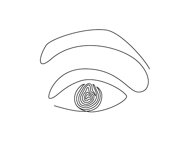 Fingerprint in eye in one continuous line drawing Abstract password and security finger print id concept in simple linear style Human unique pattern in editable stroke Doodle vector illustration